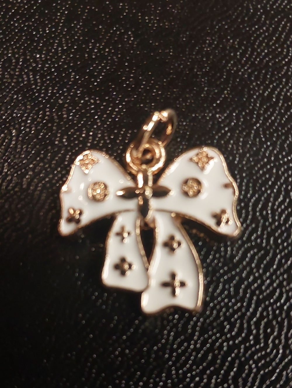 LV White & Gold Enamel Bow Charm Pendant